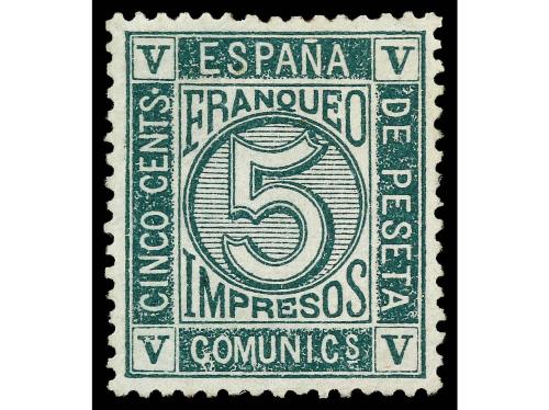 * ESPAÑA. Ed. 117. 5 cts. verde. PIEZA DE LUJO. Cert. COMEX.