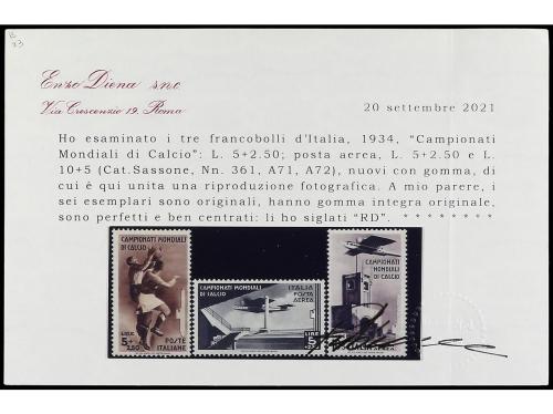 ** ITALIA. Yv. 339/43 + Av. 64/67. 1934. FÚTBOL. Serie compl