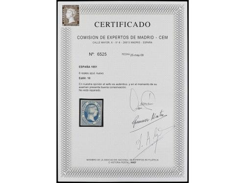 (*) ESPAÑA. Ed. 10. 6 reales azul. PIEZA DE LUJO. Cert. COME