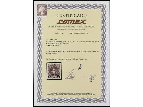 ** ESPAÑA. Ed. 254. 4 pts. violeta negro. LUJO. Muy raro en 