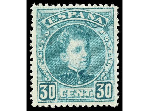 ** ESPAÑA. Ed. 249. 30 cts. verde amarillento, numeración ce