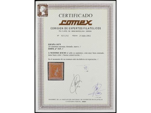 * ESPAÑA. Ed. 165. 20 cts. naranja. MAGNÍFICO EJEMPLAR. Cert