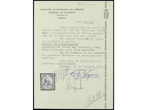 (*) ESPAÑA. Ed. 148. 40 cts. violeta. MAGNÍFICO EJEMPLAR. Ce