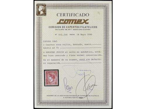 * ESPAÑA. Ed. 74. 2 cuartos carmín. Excelente centraje, rarí