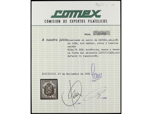 (*) ESPAÑA. Ed. 33. 4 cuartos carmín. PIEZA DE LUJO. Cert. C