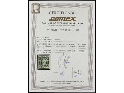 (*) ESPAÑA. Ed. 26. 5 reales verde. MAGNÍFICO EJEMPLAR. Cert