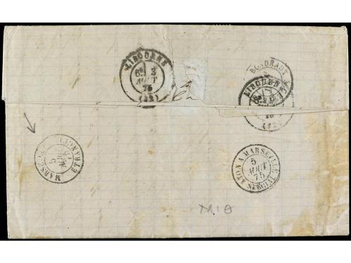 ✉ FRANCIA. Yv. 58, 60 (4). 1875. GAURIAC a NOUMEA (Nueva Cal