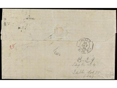 ✉ FRANCIA. Yv. 72 (3). 1876. PARIS a VERACRUZ (México). 1 Fr