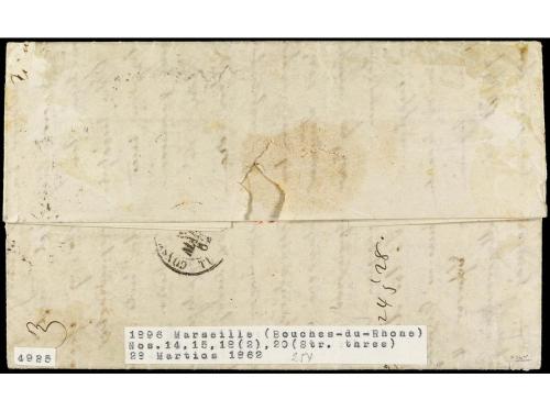 ✉ FRANCIA. Yv. 13, 14, 16 (2), 17 (3). 1862. MARSEILLE a CON