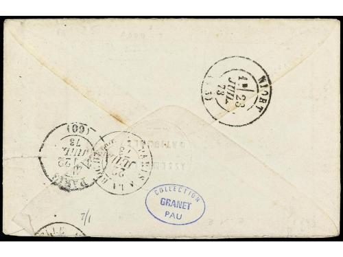 ✉ FRANCIA. Yv. 25 (10), 28. 1873. Circulada a NIORT. 1 cto. 