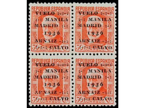 ** ESPAÑA. Ed. 741 (4). 30 cts. rojo. Bloque de 4 variedad S