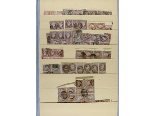 ESPAÑA. EMISIONES 1855-59. Entre Edifil 40 a 50. Stock monta