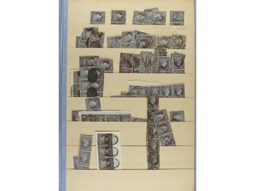 ESPAÑA. EMISIONES 1855-59. Entre Edifil 40 a 50. Stock monta