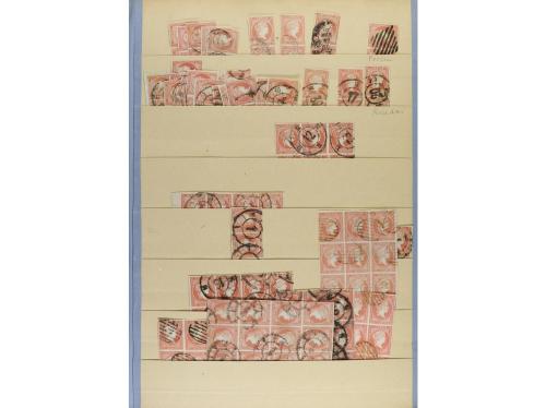 ESPAÑA. EMISIONES 1855-59. Entre Edifil 40 a 50. Stock monta