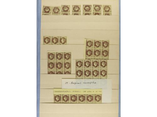 **/° ESPAÑA. Ed. 57/62. EMISIÓN 1862. Stock montado en hojas