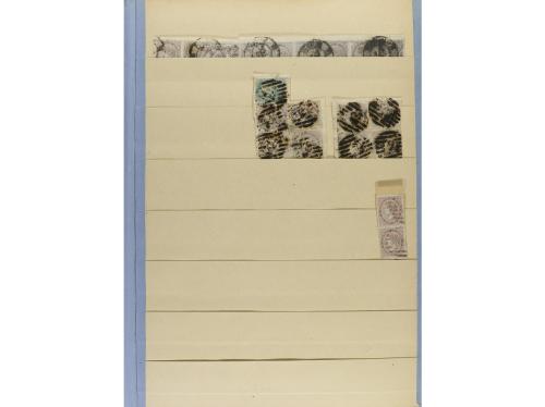 ESPAÑA. EMISIÓN 1867. Entre Ed. 87 a 92. Stock montado en ho