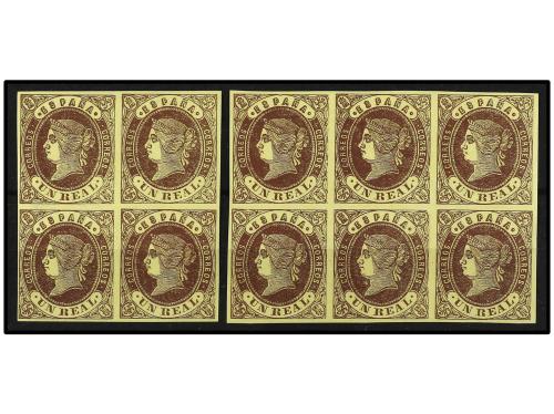 ** ESPAÑA. Ed. 61. 1 real castaño. Bloque de 6 y bloque de 4