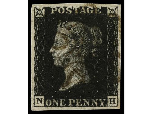 ° GRAN BRETAÑA. Yv. 1A. 1840. 1 d. negro intenso. Mat. Cruz 