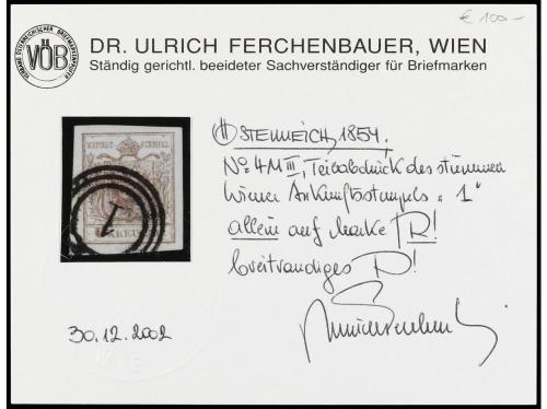 ° AUSTRIA. Yv. 4. 1850. 6 kr. castaño. Mat. circular concént