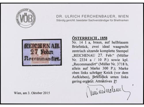 ° Δ AUSTRIA. 1850-59. SELECCIÓN de 14 sellos en usado con ma