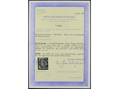 ° SERBIA. Yv. 22B. 1869. 35 pa. verde claro, dent. 9 1/2 (Mi