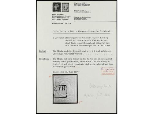 Δ ALEMANIA ANTIGUOS ESTADOS: OLDENBURGO. Yv. 14. 1860. 3 s. 