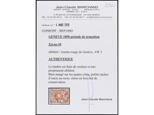 ° SUIZA. Yv. 6. 1849-50. 5 cts. negro y rojo. Mat. roseta en