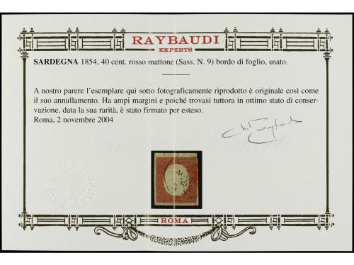 ° ITALIA ANTIGUOS ESTADOS: CERDEÑA. Yv. 9. 1854. 40 cts. roj