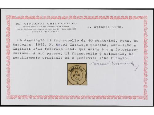 ° ITALIA ANTIGUOS ESTADOS: CERDEÑA. Yv. 6. 1853. 40 cts. ros