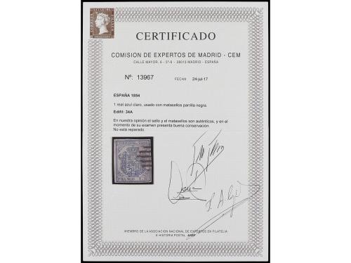 ° ESPAÑA. Ed. 34A. 1 real azul claro, papel grueso azulado. 