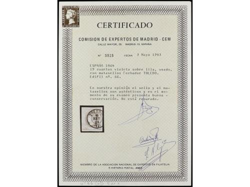 ° ESPAÑA. Ed. 66. 19 cuartos lila. Mat. TOLEDO / (13). PRECI