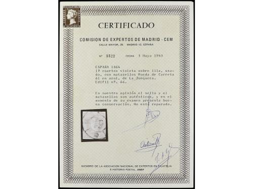 ° ESPAÑA. Ed. 66. 19 cuartos violeta. Mat. R.C. 61 en azul d