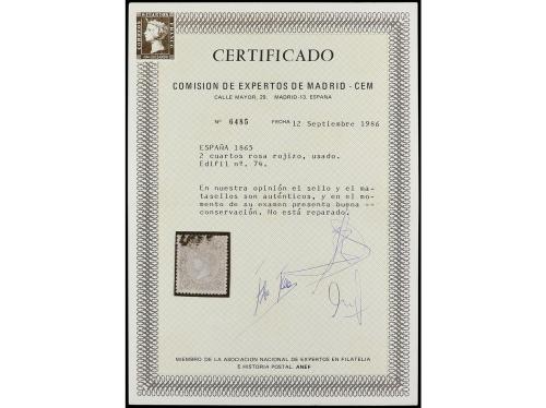 ° ESPAÑA. Ed. 74. 2 cuartos carmín. Excelente centraje. Muy 