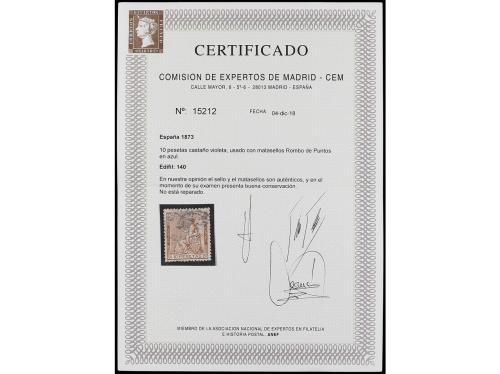 ° ESPAÑA. Ed. 140. 10 pts. castaño violeta, mat. rombo de pu