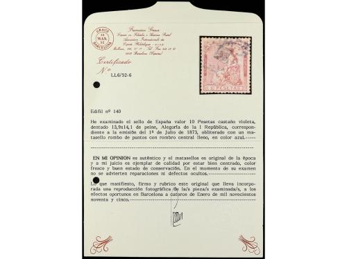 ° ESPAÑA. Ed. 140. 10 pts. castaño violeta, mat. rombo de pu