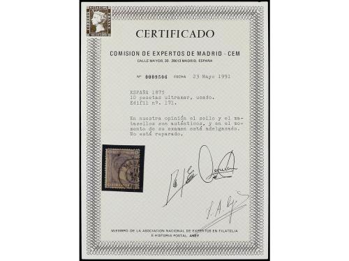 ° ESPAÑA. Ed. 171. 10 pts. azul, mat. fechador MADRID/(1), E