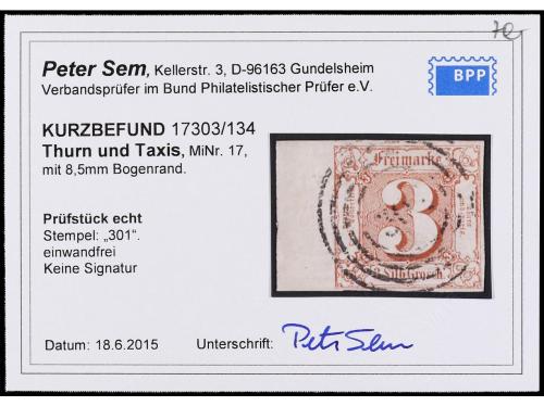 ° ALEMANIA ANTIGUOS ESTADOS: TOUR Y TAXIS. Yv. 11. 1859. 3 s