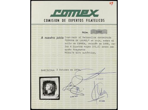 Δ ESPAÑA. Ed. 1. 6 cuartos negro sobre pequeño fragmento ma