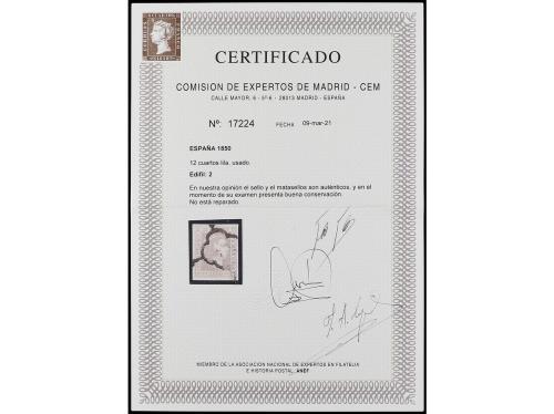 ° ESPAÑA. Ed. 2. 12 cuartos lila. MAGNÍFICO. Cert. CEM. 