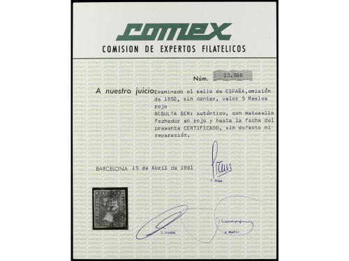 ° ESPAÑA. Ed. 3. 5 reales rojo, mat. fechador DON BENITO/EST