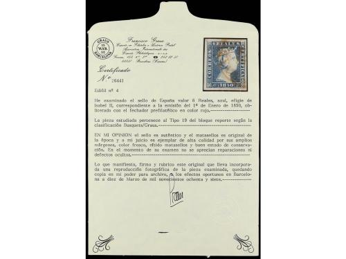 ° ESPAÑA. Ed. 4. 6 reales rojo, mat. fechador ***/VALENCIA e