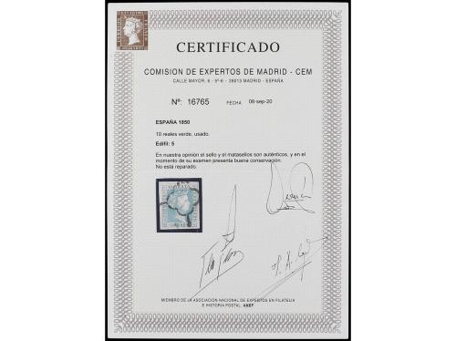 ° ESPAÑA. Ed. 5. 10 reales verde. MAGNÍFICO. Cert. CEM. 