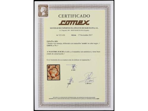 ° ESPAÑA. Ed. 8. 2 reales naranja, mat. araña dejando la car