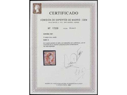 ° ESPAÑA. Ed. 9. 5 reales rosa. Bonito ejemplar. Cert. CEM. 