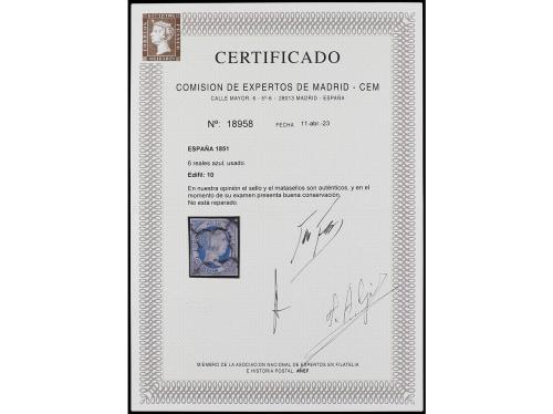 ° ESPAÑA. Ed. 10. 6 reales azul. Muy bonito. Cert. CEM. 