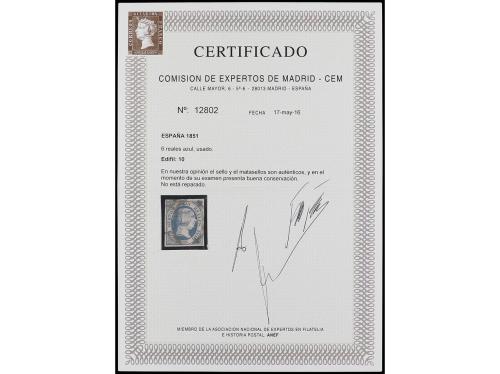 ° ESPAÑA. Ed. 10. 6 reales azul. MAGNÍFICO. Cert. CEM. 