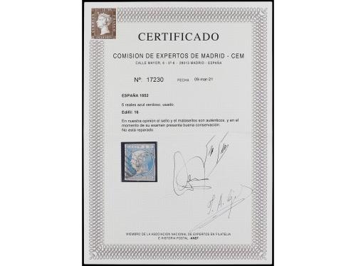 ° ESPAÑA. Ed. 16. 6 reales azul. Bonito ejemplar. Cert. CEM.