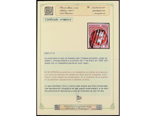 ° ESPAÑA. Ed. 19. 2 reales bermellón. MAGNÍFICO EJEMPLAR. Ce