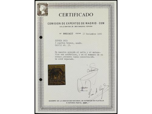 ° ESPAÑA. Ed. 23. 3 cuartos bronce dorado. Grandes márgenes.