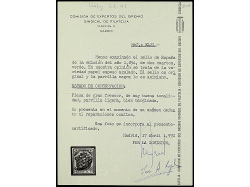 ° ESPAÑA. Ed. 32A. 2 cuartos verde. Papel grueso azulado. Bo